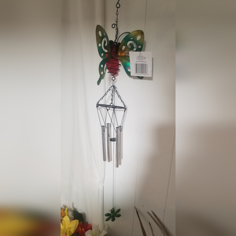 Metal Wind Chime with Red and Silver Accents